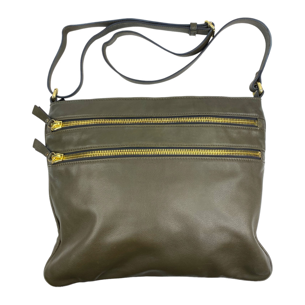 Anthropology Margot New York Crossbody Zippered Olive Green Leather Purse